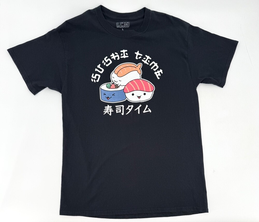 Sushi Time Shirt Adult Large Black Kawaii Japanese Graphic Anime Food Cute Tee